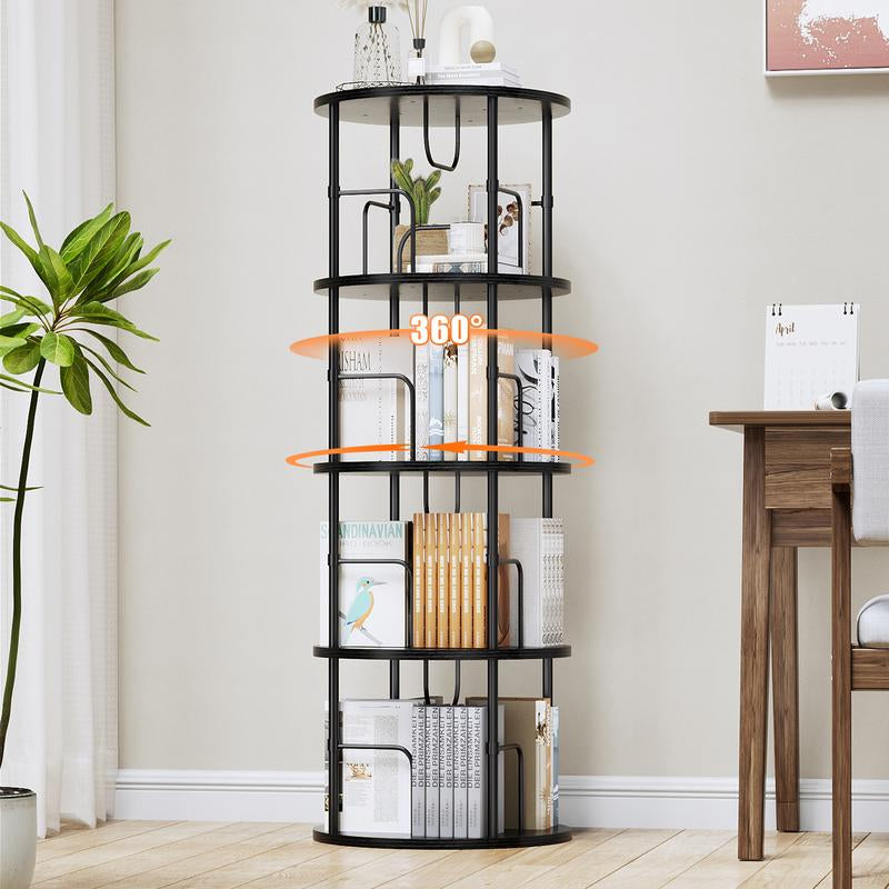 Flycity Rotating Bookshelf,3 Tier -5 Tier Spinning Bookshelf Tower,360° Display Unique round Bookcase,Floor Standing Corner Revolving Bookshelf Storage Organizer for Home Study Office Furniture Living Room