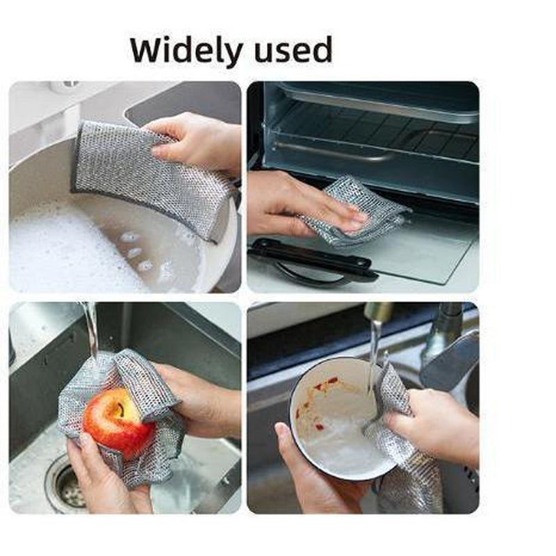 10 Counts Dishwashing Rags,Multipurpose Non-Scratch Wire Dishcloths for Wet and Dry Use, Reusable Wire Cleaning Cloths for Kitchen, Sinks, and Pans Silver Removable, Washable & More