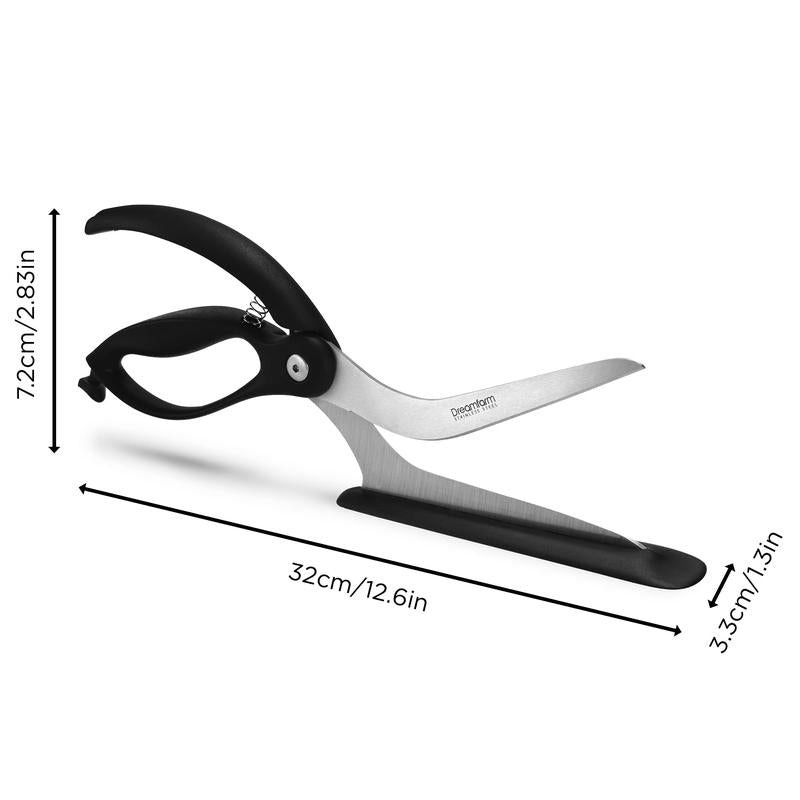 Scizza Pizza Scissors with German Stainless Steel Blade and Protective Spatula - Pizza Cutter Safe for Non-Stick Pans and Pizza Stones - Perfect for Deep Dish, Thick Crusts, Thin and Crispy, Dreamfarm Kitchen Gadgets and Utensils