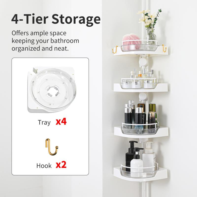 Rotating Corner Shower Shelf - Shower Organizer with Hooks for Bathroom Storage, Wall Mounted Design, Ideal for Kitchen Storage