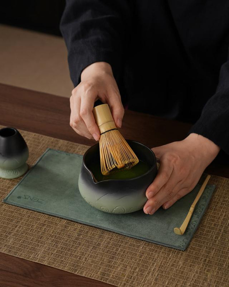 ZENS Sea Waves Matcha Whisk Set of (5/6/7)Pcs – Japanese-Inspired Matcha Kit with Wave-Pattern Ceramic Bowl, 15 Oz Bamboo Whisk & Accessories – Elegant Gift Set for Matcha Lovers Tea