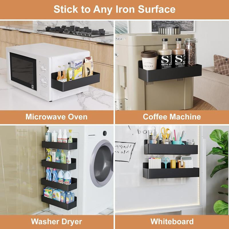 Magnetic Spice Rack for Refrigerator, Kitchen Organizer and Storage Shelf, Black (4 Pack)