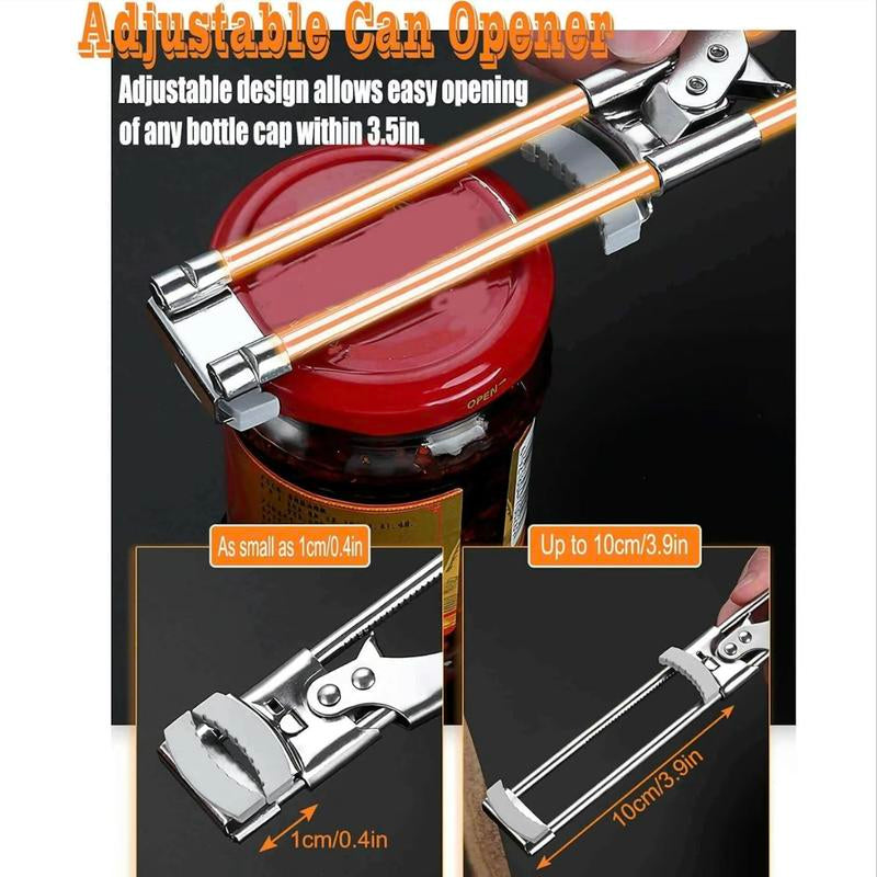 Adjustable Stainless Steel Can Opener, Upgraded Bottle Opener Extension with Non-Slip Pad, Can Opener for Weak Hands, Extended Hand Can Opener for Any Size Lid (1 Piece, 9 Inch) Utensils Kitchen