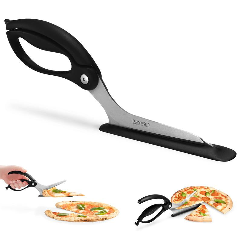 Scizza Pizza Scissors with German Stainless Steel Blade and Protective Spatula - Pizza Cutter Safe for Non-Stick Pans and Pizza Stones - Perfect for Deep Dish, Thick Crusts, Thin and Crispy, Dreamfarm Kitchen Gadgets and Utensils