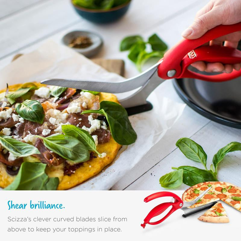 Scizza Pizza Scissors with German Stainless Steel Blade and Protective Spatula - Pizza Cutter Safe for Non-Stick Pans and Pizza Stones - Perfect for Deep Dish, Thick Crusts, Thin and Crispy, Dreamfarm Kitchen Gadgets and Utensils