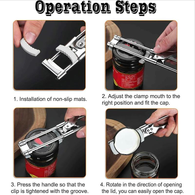 Adjustable Stainless Steel Can Opener, Upgraded Bottle Opener Extension with Non-Slip Pad, Can Opener for Weak Hands, Extended Hand Can Opener for Any Size Lid (1 Piece, 9 Inch) Utensils Kitchen