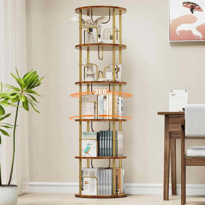 Flycity Rotating Bookshelf,3 Tier -5 Tier Spinning Bookshelf Tower,360° Display Unique round Bookcase,Floor Standing Corner Revolving Bookshelf Storage Organizer for Home Study Office Furniture Living Room