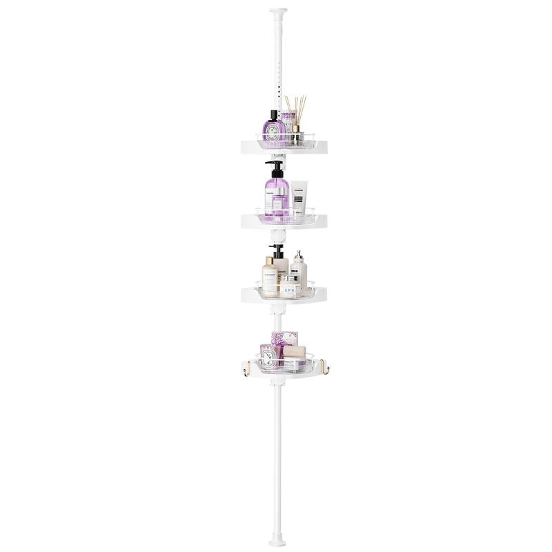 Rotating Corner Shower Shelf - Shower Organizer with Hooks for Bathroom Storage, Wall Mounted Design, Ideal for Kitchen Storage
