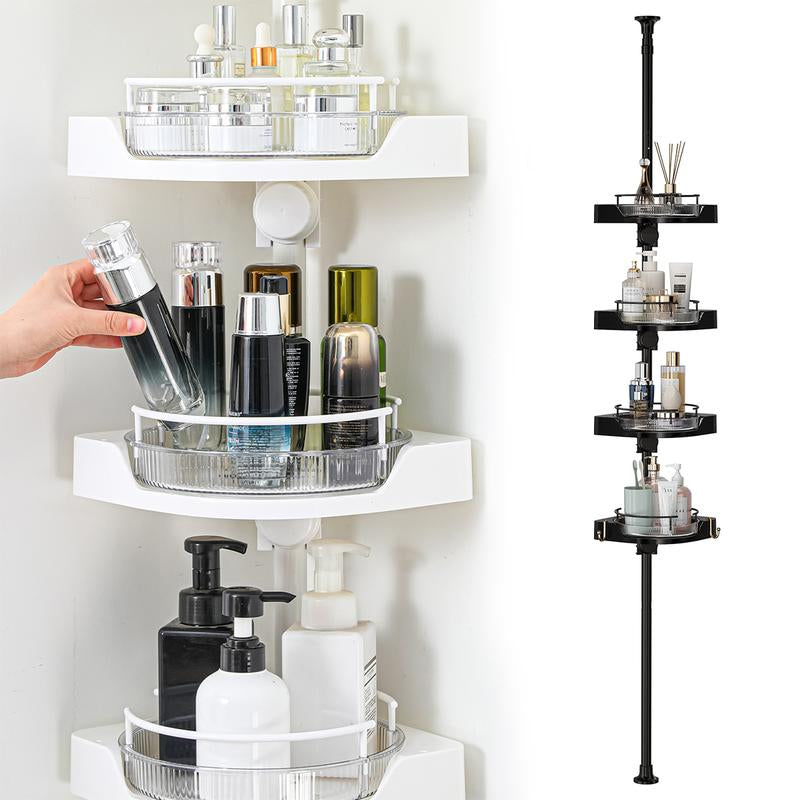 Rotating Corner Shower Shelf - Shower Organizer with Hooks for Bathroom Storage, Wall Mounted Design, Ideal for Kitchen Storage