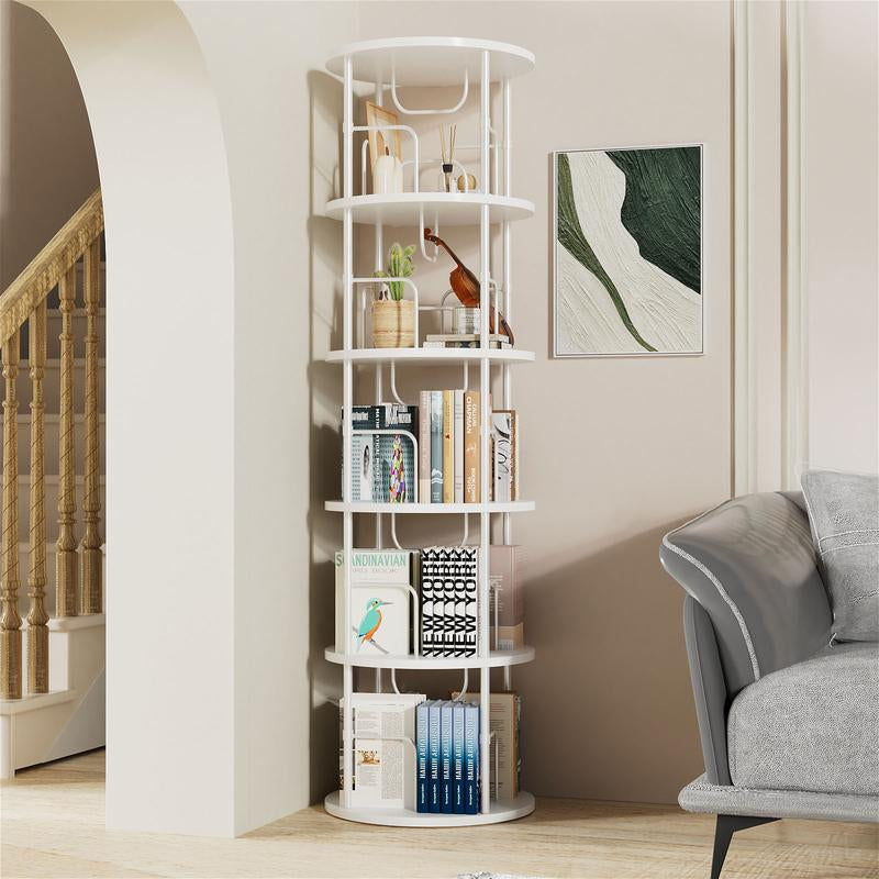 Flycity Rotating Bookshelf,3 Tier -5 Tier Spinning Bookshelf Tower,360° Display Unique round Bookcase,Floor Standing Corner Revolving Bookshelf Storage Organizer for Home Study Office Furniture Living Room