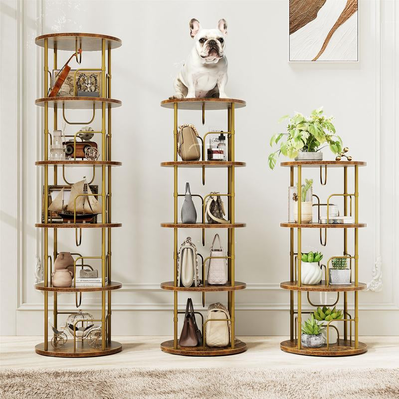Flycity Rotating Bookshelf,3 Tier -5 Tier Spinning Bookshelf Tower,360° Display Unique round Bookcase,Floor Standing Corner Revolving Bookshelf Storage Organizer for Home Study Office Furniture Living Room