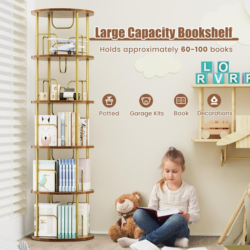 Flycity Rotating Bookshelf,3 Tier -5 Tier Spinning Bookshelf Tower,360° Display Unique round Bookcase,Floor Standing Corner Revolving Bookshelf Storage Organizer for Home Study Office Furniture Living Room