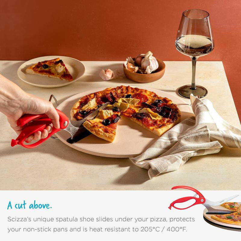 Scizza Pizza Scissors with German Stainless Steel Blade and Protective Spatula - Pizza Cutter Safe for Non-Stick Pans and Pizza Stones - Perfect for Deep Dish, Thick Crusts, Thin and Crispy, Dreamfarm Kitchen Gadgets and Utensils