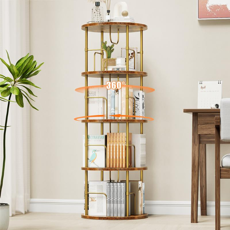 Flycity Rotating Bookshelf,3 Tier -5 Tier Spinning Bookshelf Tower,360° Display Unique round Bookcase,Floor Standing Corner Revolving Bookshelf Storage Organizer for Home Study Office Furniture Living Room