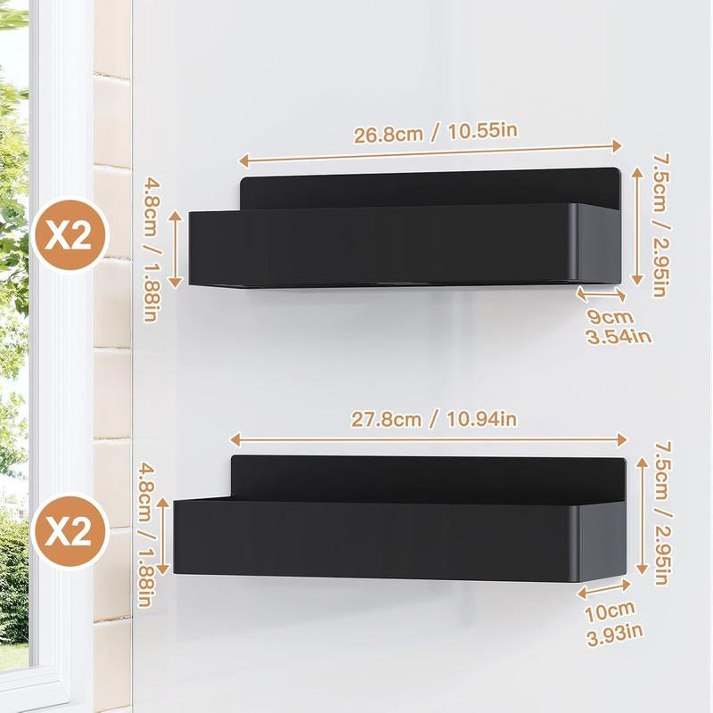 Magnetic Spice Rack for Refrigerator, Kitchen Organizer and Storage Shelf, Black (4 Pack)