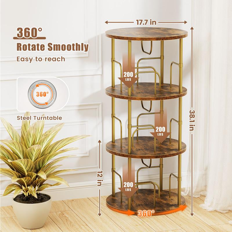 Flycity Rotating Bookshelf,3 Tier -5 Tier Spinning Bookshelf Tower,360° Display Unique round Bookcase,Floor Standing Corner Revolving Bookshelf Storage Organizer for Home Study Office Furniture Living Room