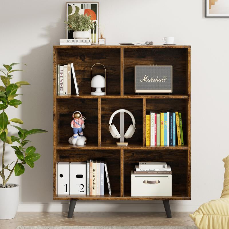 Walsunny Wooden Open Shelf Bookcase, 3 Tiers & 7 Cubes Book Shelf with Legs, Storage Organizer Shelves, Display Cabinet for Bedroom, Office, White