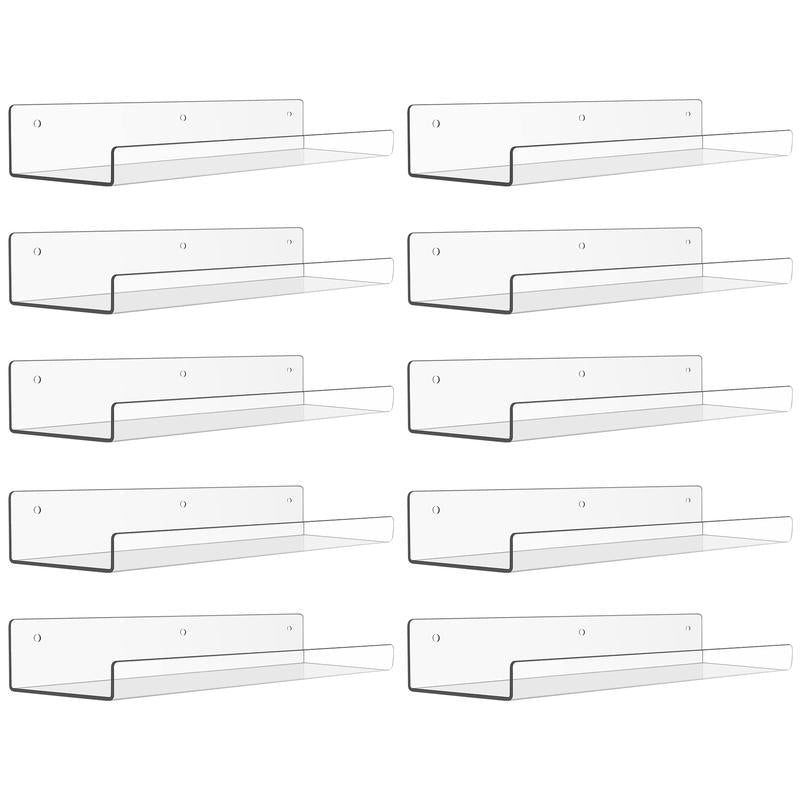 Upsimples Clear Acrylic Shelves for Storage, 15" Floating Shelves Wall Mounted, Decor Pack for Kids Bookshelf Display Ledge Shelves