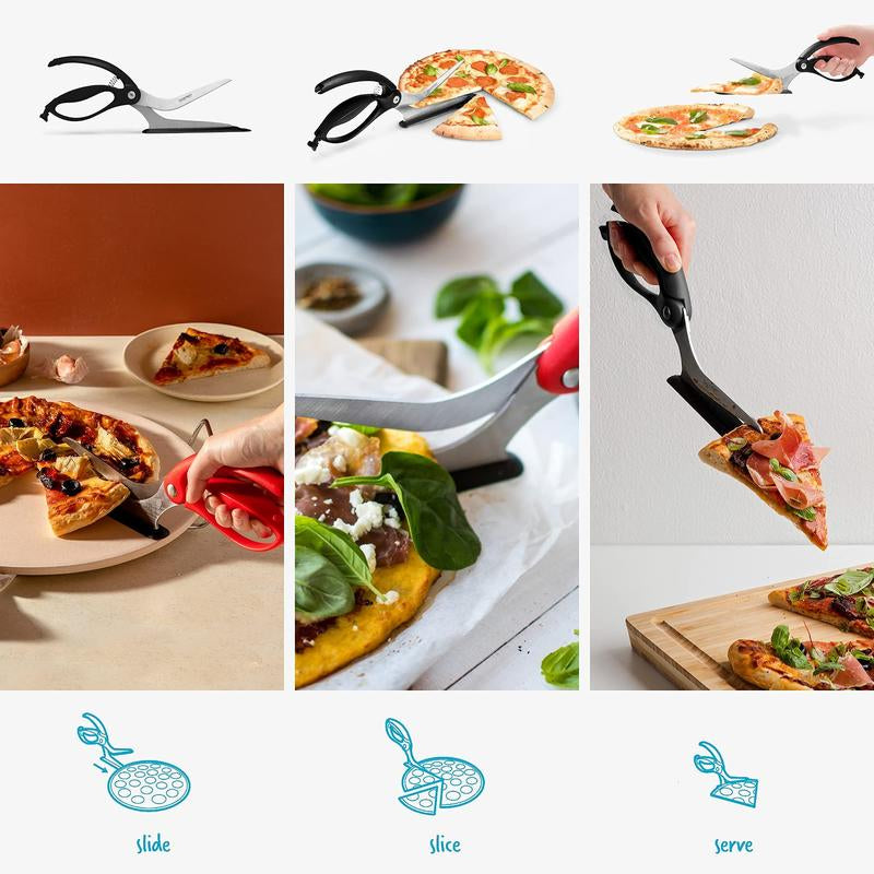 Scizza Pizza Scissors with German Stainless Steel Blade and Protective Spatula - Pizza Cutter Safe for Non-Stick Pans and Pizza Stones - Perfect for Deep Dish, Thick Crusts, Thin and Crispy, Dreamfarm Kitchen Gadgets and Utensils