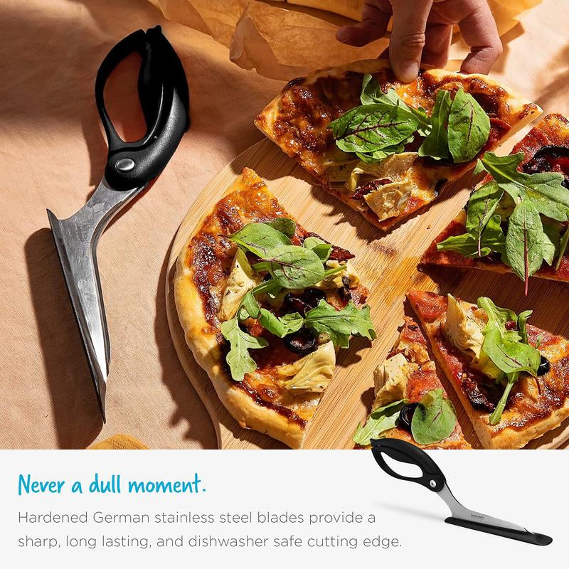 Scizza Pizza Scissors with German Stainless Steel Blade and Protective Spatula - Pizza Cutter Safe for Non-Stick Pans and Pizza Stones - Perfect for Deep Dish, Thick Crusts, Thin and Crispy, Dreamfarm Kitchen Gadgets and Utensils