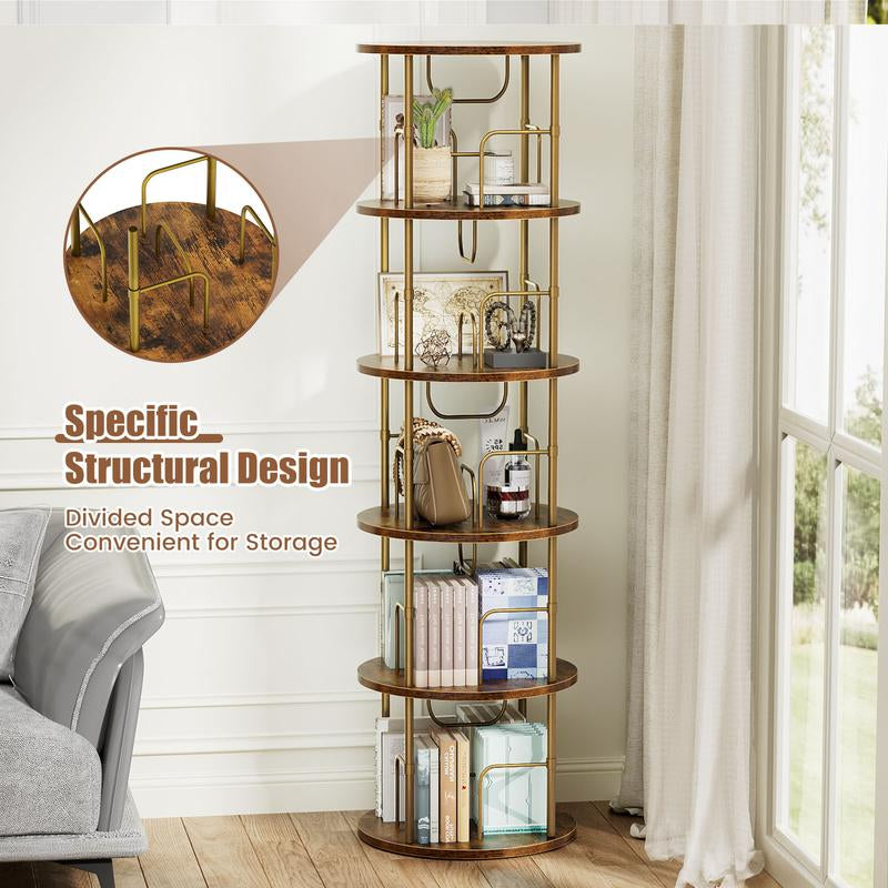 Flycity Rotating Bookshelf,3 Tier -5 Tier Spinning Bookshelf Tower,360° Display Unique round Bookcase,Floor Standing Corner Revolving Bookshelf Storage Organizer for Home Study Office Furniture Living Room