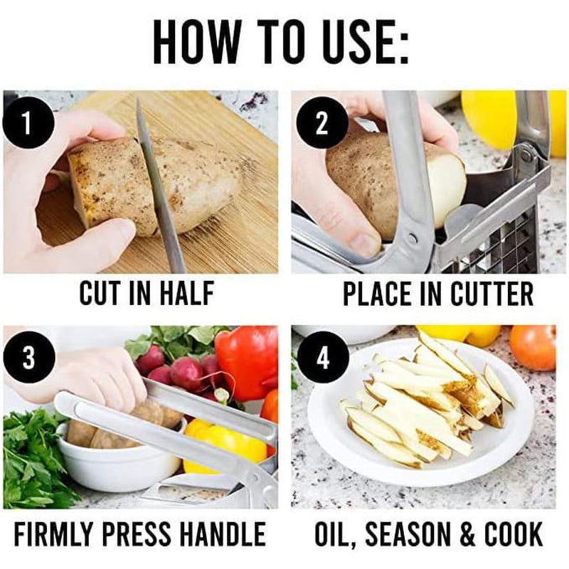 Stainless Steel French Fry Cutter with 2 Blades, 1 Box Manual Potato Cutter with Suction Cup Base, Vegetable Cutter, Kitchen Cutting Utensils & Gadgets, Kitchen Accessories