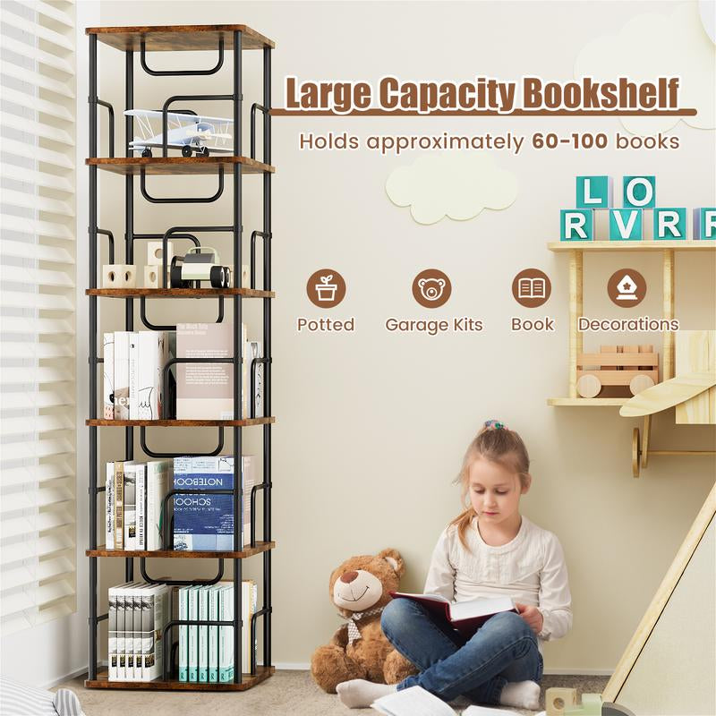 Flycity Rotating Bookshelf,3 Tier -5 Tier Spinning Bookshelf Tower,360° Display Unique round Bookcase,Floor Standing Corner Revolving Bookshelf Storage Organizer for Home Study Office Furniture Living Room