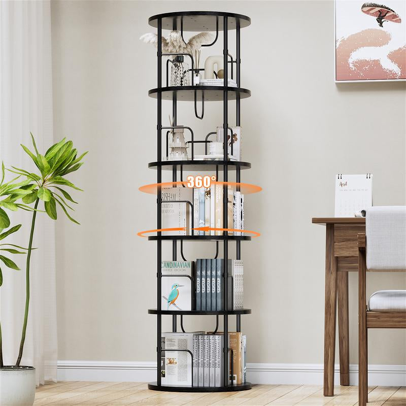 Flycity Rotating Bookshelf,3 Tier -5 Tier Spinning Bookshelf Tower,360° Display Unique round Bookcase,Floor Standing Corner Revolving Bookshelf Storage Organizer for Home Study Office Furniture Living Room