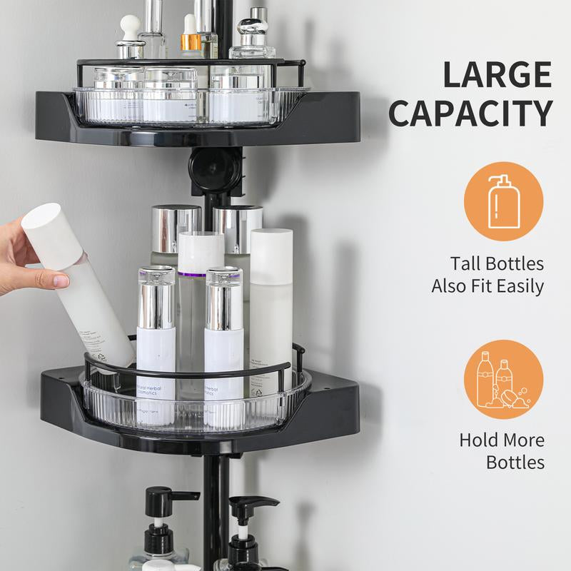 Rotating Corner Shower Shelf - Shower Organizer with Hooks for Bathroom Storage, Wall Mounted Design, Ideal for Kitchen Storage