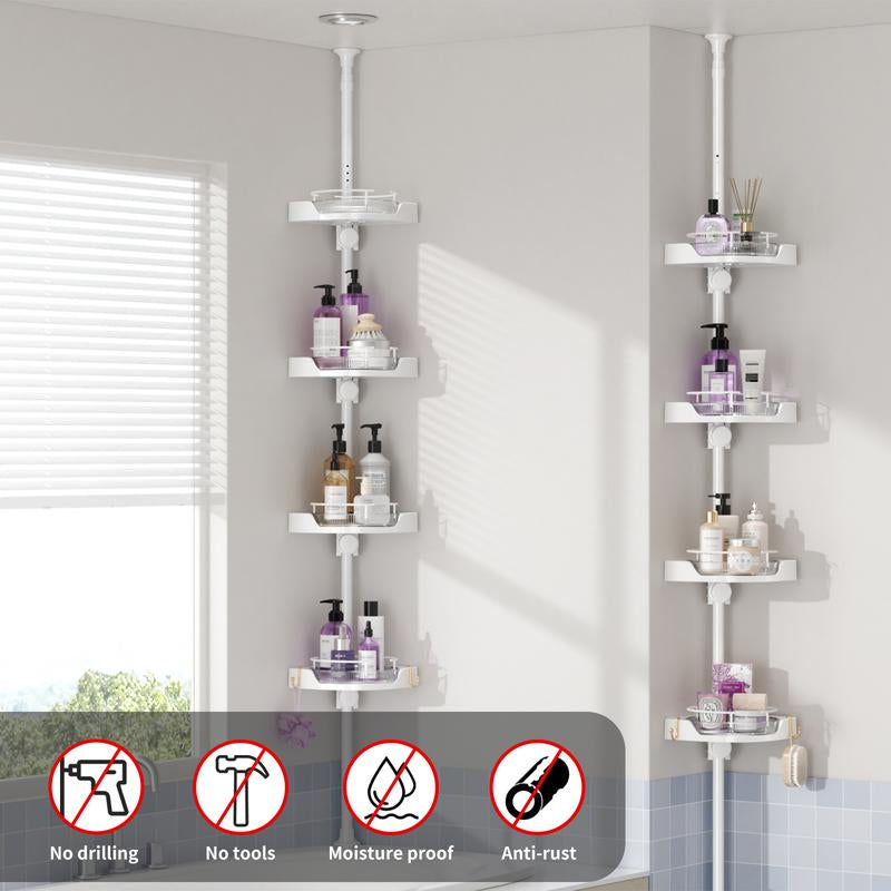 Rotating Corner Shower Shelf - Shower Organizer with Hooks for Bathroom Storage, Wall Mounted Design, Ideal for Kitchen Storage