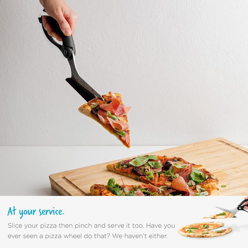 Scizza Pizza Scissors with German Stainless Steel Blade and Protective Spatula - Pizza Cutter Safe for Non-Stick Pans and Pizza Stones - Perfect for Deep Dish, Thick Crusts, Thin and Crispy, Dreamfarm Kitchen Gadgets and Utensils