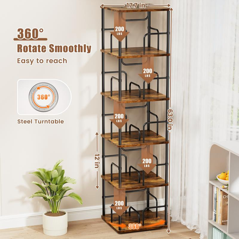 Flycity Rotating Bookshelf,3 Tier -5 Tier Spinning Bookshelf Tower,360° Display Unique round Bookcase,Floor Standing Corner Revolving Bookshelf Storage Organizer for Home Study Office Furniture Living Room