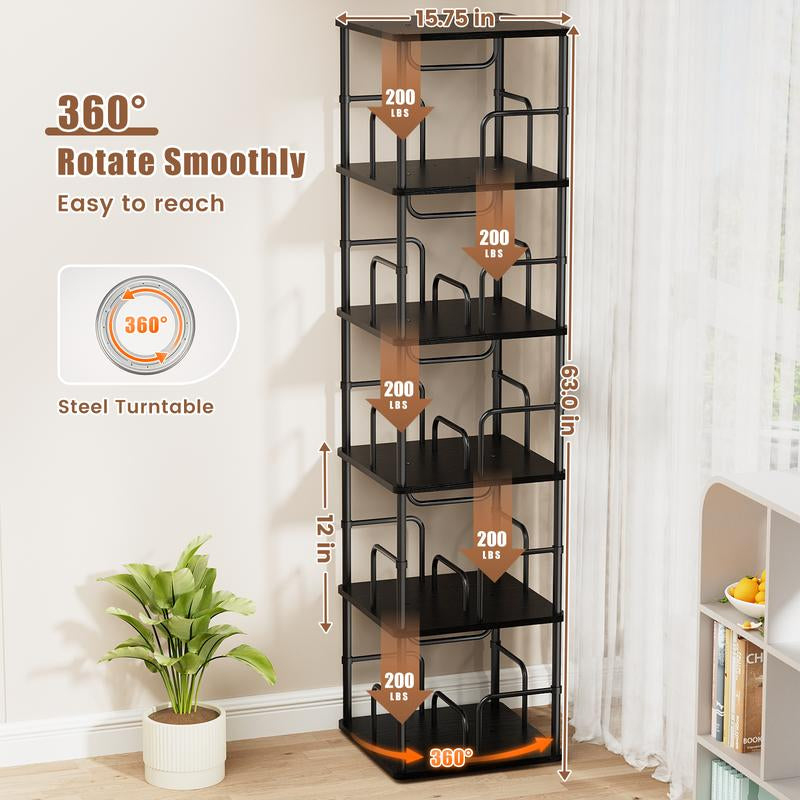 Flycity Rotating Bookshelf,3 Tier -5 Tier Spinning Bookshelf Tower,360° Display Unique round Bookcase,Floor Standing Corner Revolving Bookshelf Storage Organizer for Home Study Office Furniture Living Room