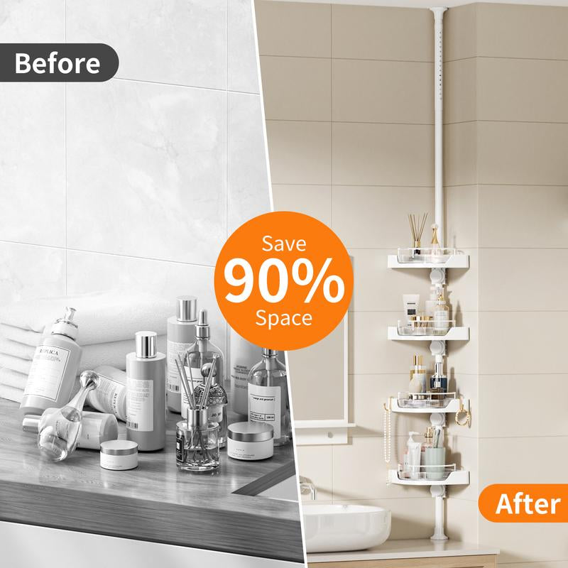 Rotating Corner Shower Shelf - Shower Organizer with Hooks for Bathroom Storage, Wall Mounted Design, Ideal for Kitchen Storage