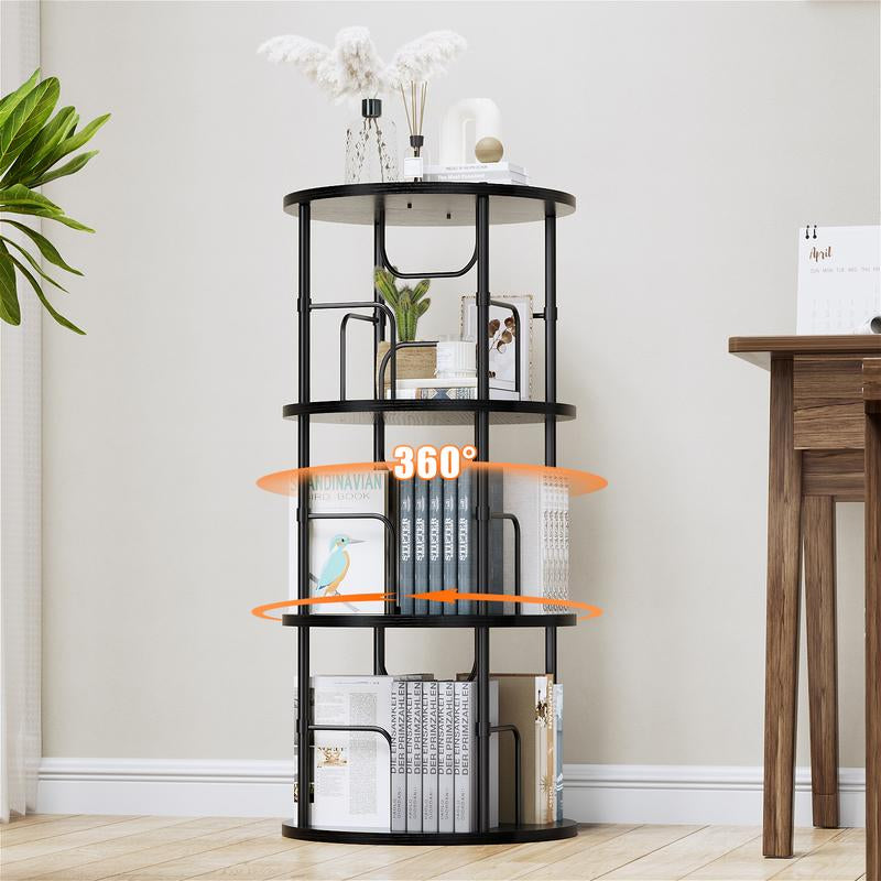 Flycity Rotating Bookshelf,3 Tier -5 Tier Spinning Bookshelf Tower,360° Display Unique round Bookcase,Floor Standing Corner Revolving Bookshelf Storage Organizer for Home Study Office Furniture Living Room