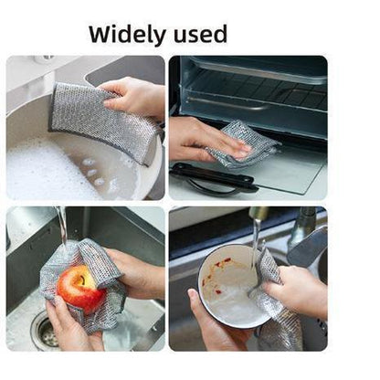 10 Counts Dishwashing Rags，Multipurpose Non-Scratch Wire Dishcloths for Wet and Dry Use, Reusable Wire Cleaning Cloths for Kitchen, Sinks, and Pans Silver Removable, Washable & More