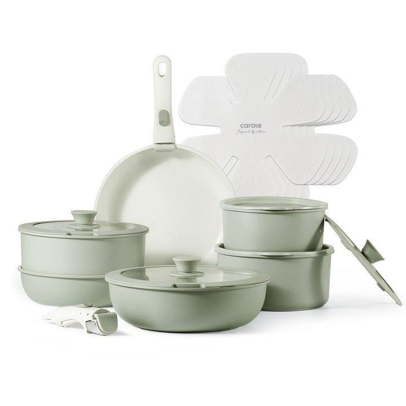 【Clearance-The Last Chance】 CAROTE 11/18Pcs Detachable Handle Nonstick Cookware Set, White/Black/Red, Pots and Pans, Oven Safe Frying Pan