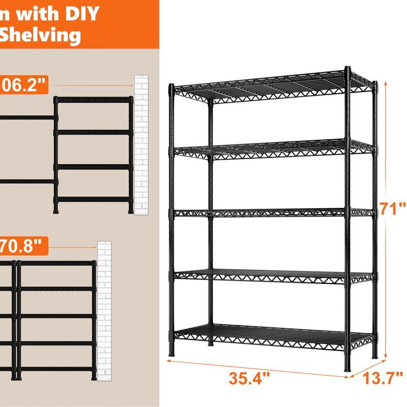 Raybee Furniture Wire Shelving, Metal Shelves for Storage, Adjustable Heavy Duty Storage Rack Pantry Shelf Kitchen Shelving