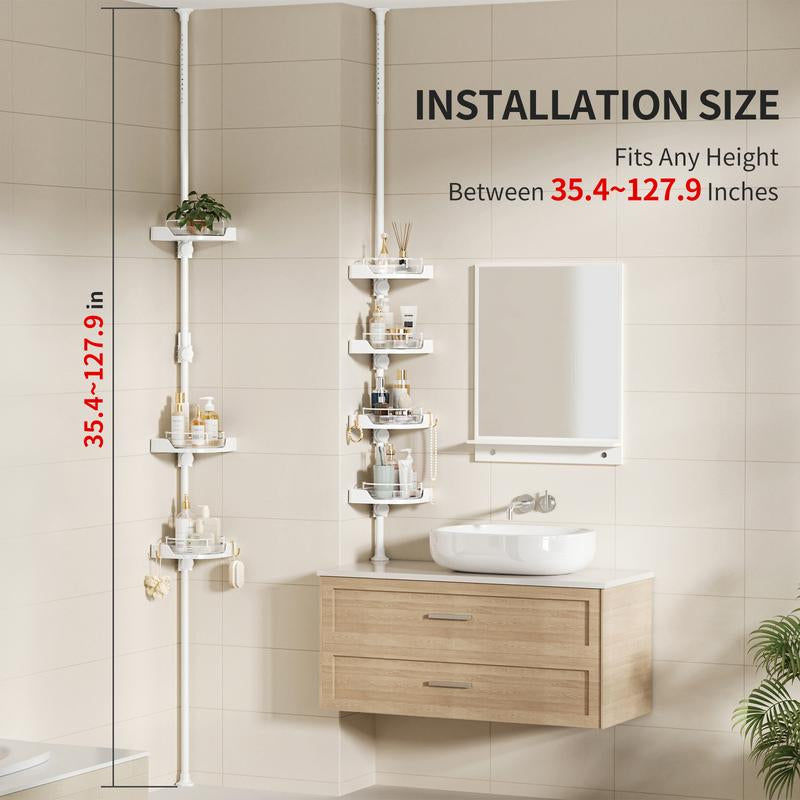 Rotating Corner Shower Shelf - Shower Organizer with Hooks for Bathroom Storage, Wall Mounted Design, Ideal for Kitchen Storage