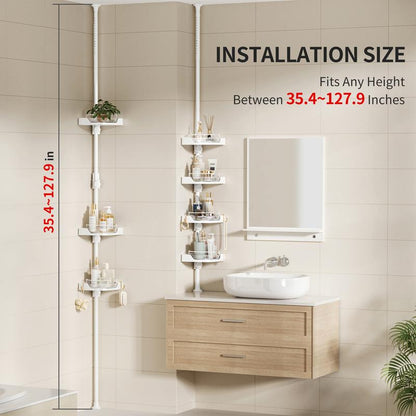 Rotating Corner Shower Shelf - Shower Organizer with Hooks for Bathroom Storage, Wall Mounted Design, Ideal for Kitchen Storage