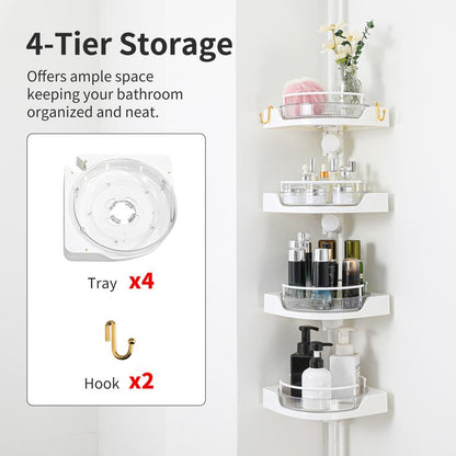Rotating Corner Shower Shelf - Shower Organizer with Hooks for Bathroom Storage, Wall Mounted Design, Ideal for Kitchen Storage