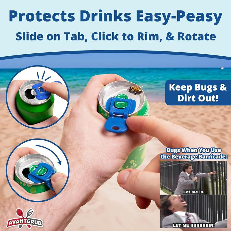 Complete Cover Easy Tab Opener New and Improved 6PK Beverage Barricade 2.0 by Avant Grub. Colorful Drink Can Protector Cap for Soda, Beer, Coke Shields from Bugs, Bees, Dust at the Party, BBQ, Beach