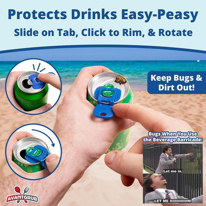 Complete Cover Easy Tab Opener New and Improved 6PK Beverage Barricade 2.0 by Avant Grub. Colorful Drink Can Protector Cap for Soda, Beer, Coke Shields from Bugs, Bees, Dust at the Party, BBQ, Beach