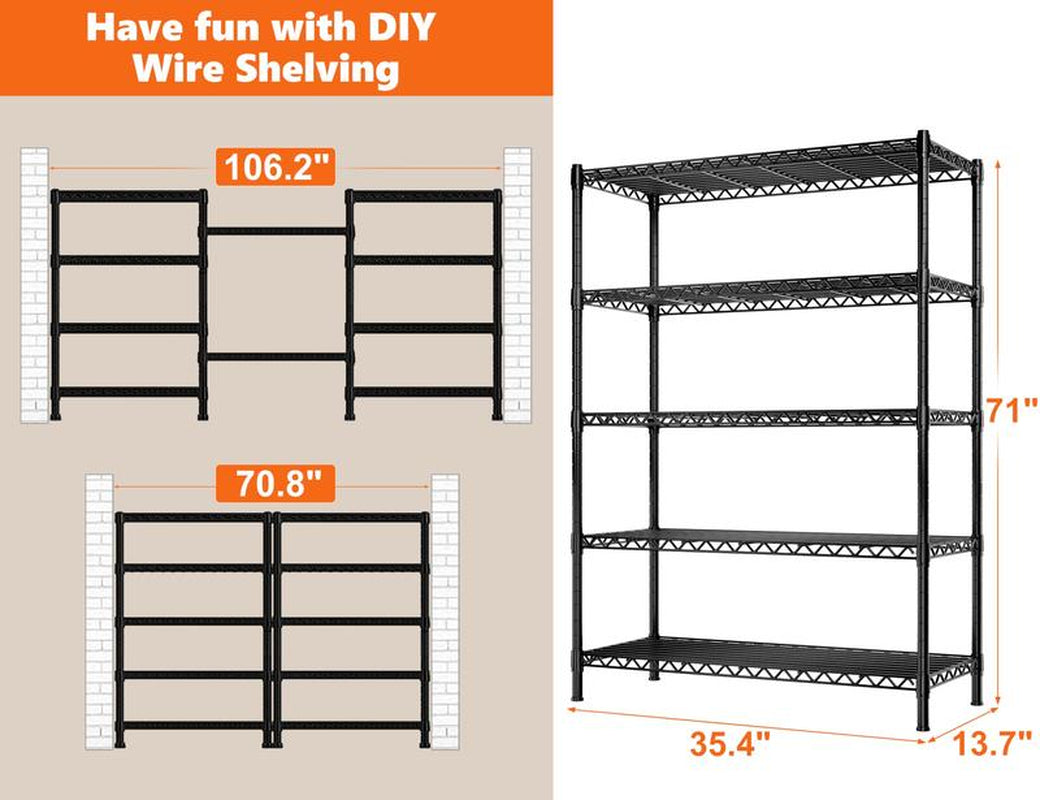 Raybee Furniture Wire Shelving, Metal Shelves for Storage, Adjustable Heavy Duty Storage Rack Pantry Shelf Kitchen Shelving