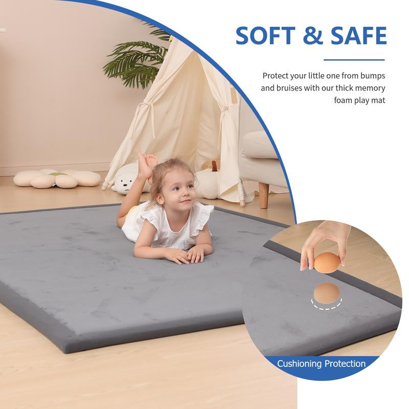 Huloo Sleep Ultra Soft Memory Foam Play Mat for Tummy Time, 1.3" Thick Non-Slip Crawling Mat, Non-Toxic Velvet Nursery Floor Mat