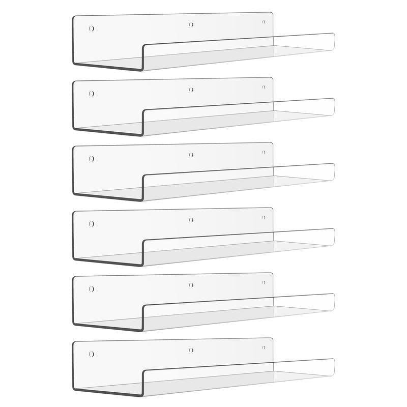Upsimples Clear Acrylic Shelves for Storage, 15" Floating Shelves Wall Mounted, Decor Pack for Kids Bookshelf Display Ledge Shelves