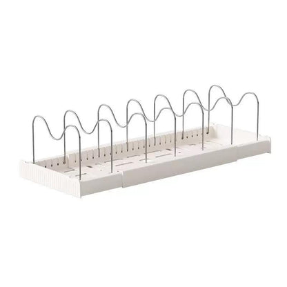 【Tik Tok Top Seller】Expandable Pot and Pan Organizer Rack for Cabinet, Pot Lid Organizer Holder With7 Stainless Steel Adjustable Dividers for Kitchen Cabinet Organizer and Storage , Ideal for Baking Pans,(White, Grey)Foldable Design,Gifts for Mom