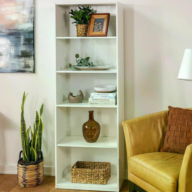 Mainstays 5-Shelf Bookcase with Adjustable Shelves, White - Perfect for Books, Artwork, and Collectibles