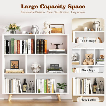 Walsunny Wooden Open Shelf Bookcase, 3 Tiers & 7 Cubes Book Shelf with Legs, Storage Organizer Shelves, Display Cabinet for Bedroom, Office, White
