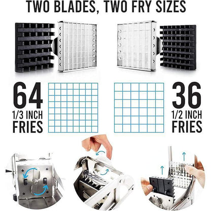 Stainless Steel French Fry Cutter with 2 Blades, 1 Box Manual Potato Cutter with Suction Cup Base, Vegetable Cutter, Kitchen Cutting Utensils & Gadgets, Kitchen Accessories